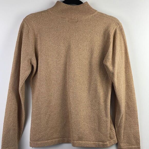 Jeanne Pierre Women's Lambswool Gold Metallic Heather Pullover Sweater Tan Med. - Picture 6 of 6